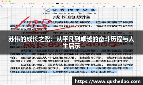 苏伟的成长之路：从平凡到卓越的奋斗历程与人生启示